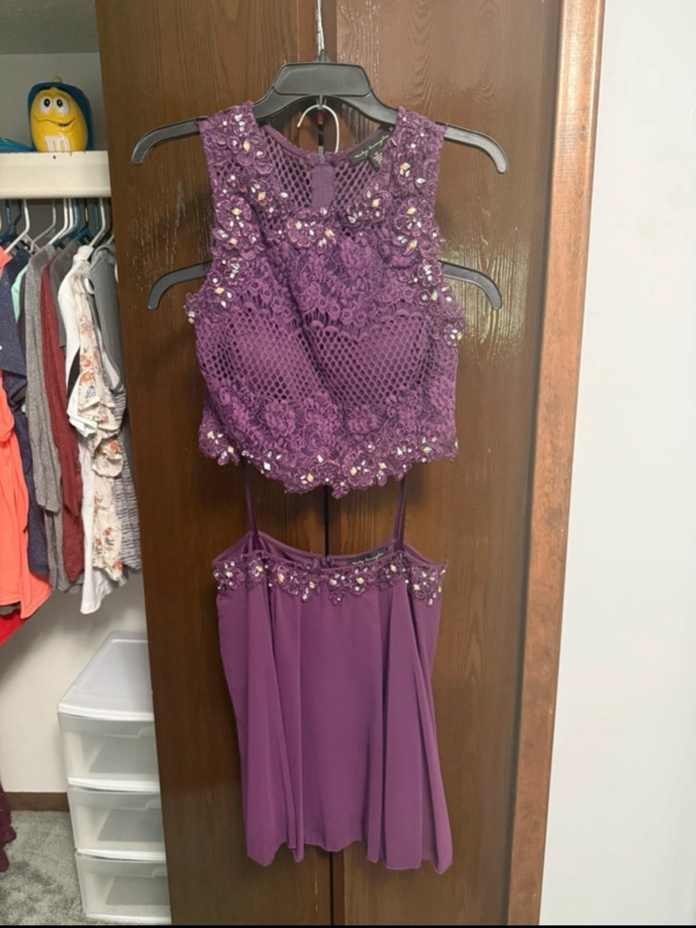 Purple Beaded Lace Two-Piece Formal Dress